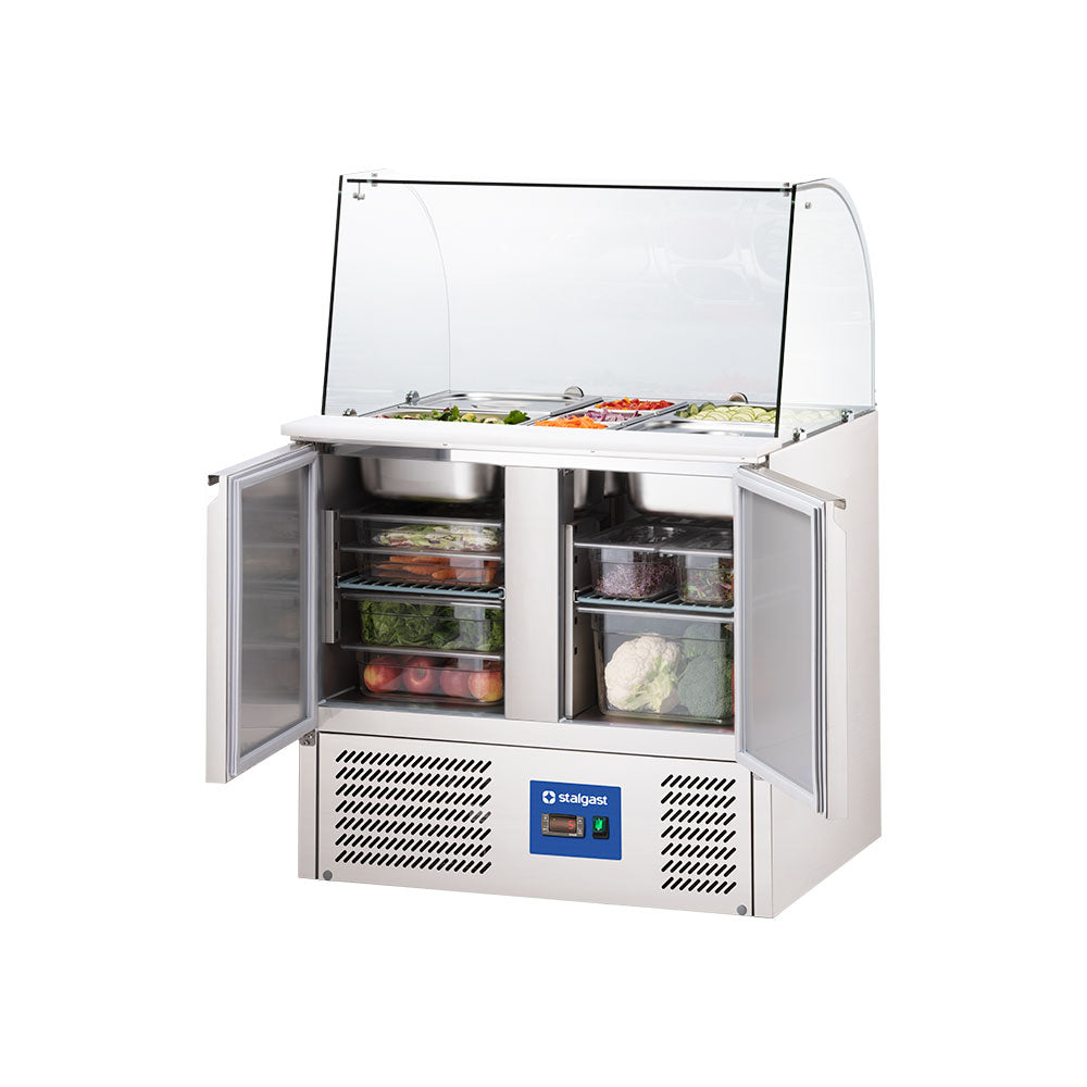 Stalgast Starline Saladette mit Glasaufsatz, 2-türig, GN 1/1, Aufnahme 10x GN1/4, 900x705x1300 mm (BxTxH), ohne Aufkantung
