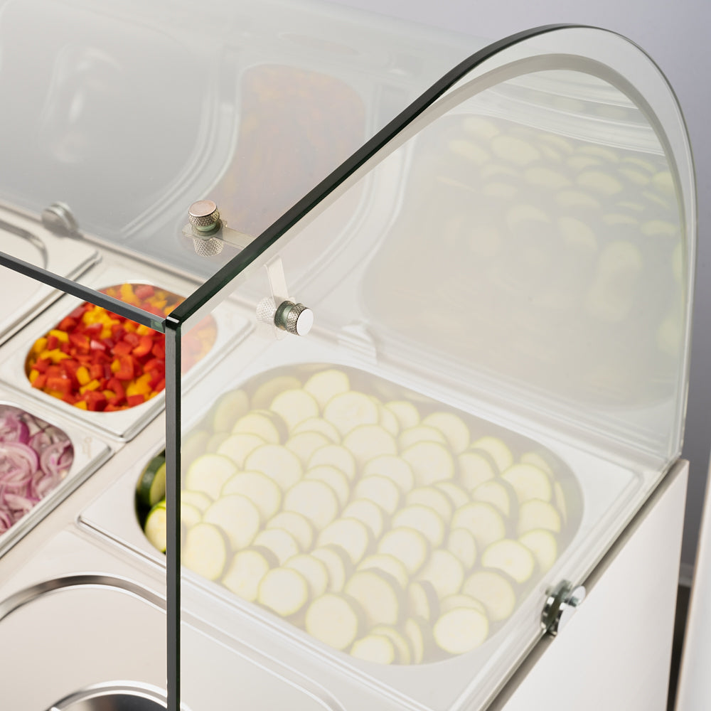 Stalgast Starline Saladette mit Glasaufsatz, 2-türig, GN 1/1, Aufnahme 10x GN1/4, 900x705x1300 mm (BxTxH), ohne Aufkantung