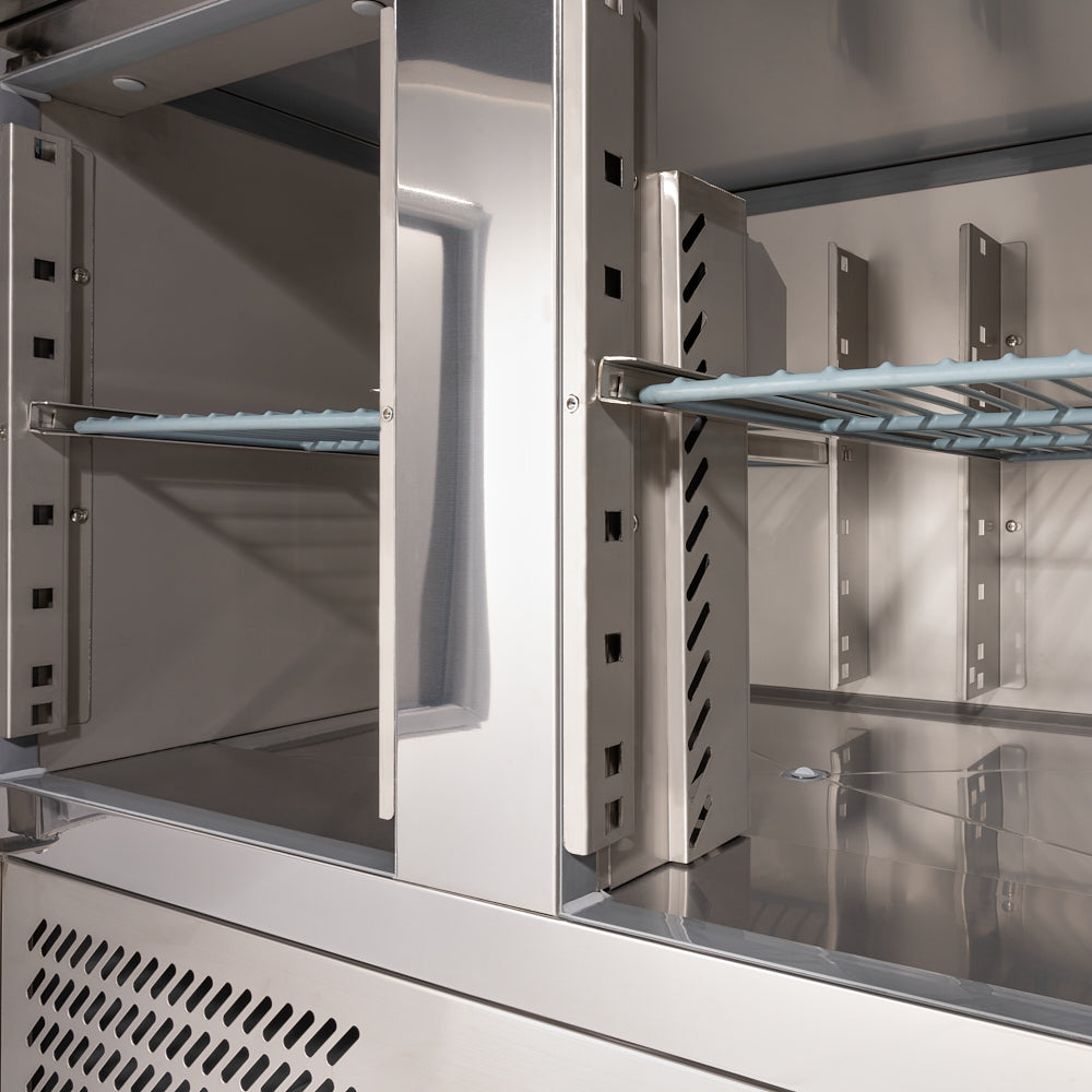 Stalgast Starline Pizzatisch, 2-türig, GN 1/1, Aufnahme 5x GN 1/6, 900x700x1090 mm (BxTxH)