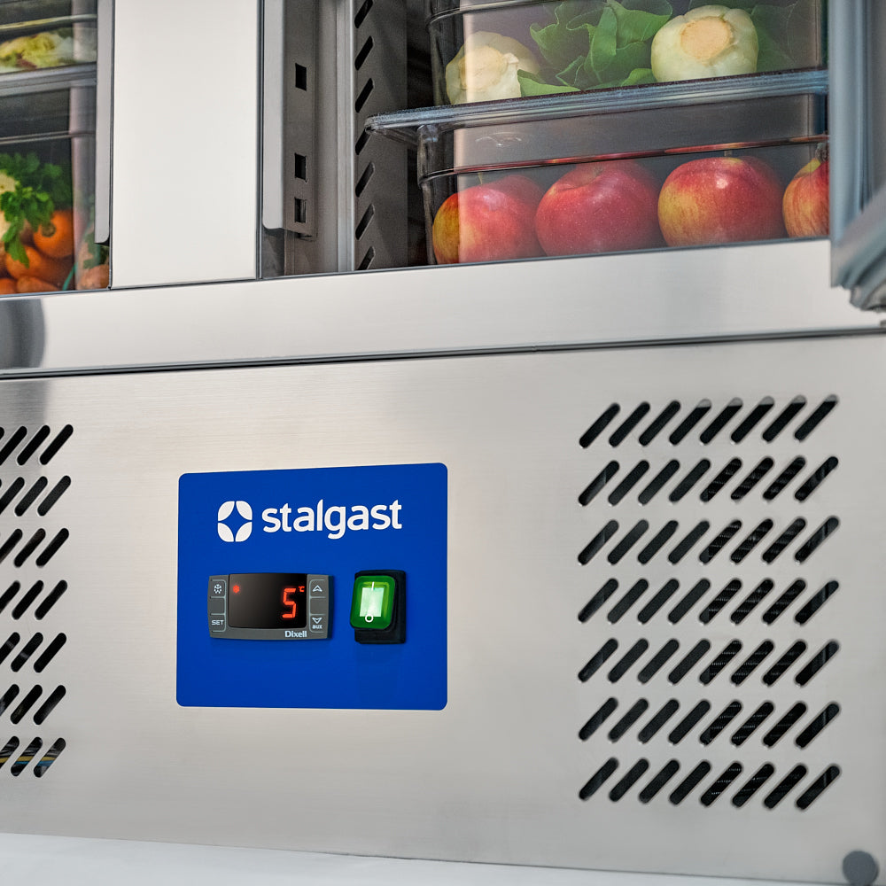 Stalgast Starline Pizzatisch, 2-türig, GN 1/1, Aufnahme 5x GN 1/6, 900x700x1090 mm (BxTxH)