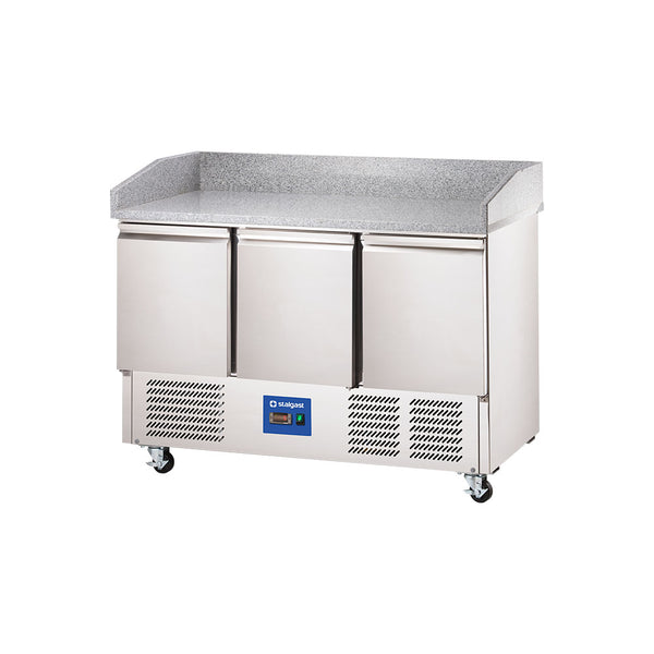 Stalgast Starline Pizzatisch auf Rädern, 3-türig, GN 1/1, 1400x700x1120 mm (BxTxH)