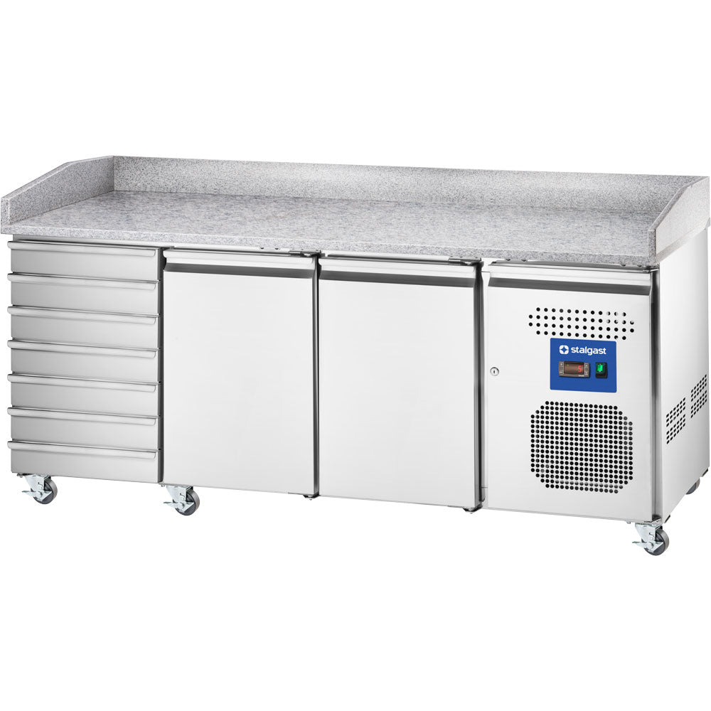 Stalgast Starline Pizzatisch, 2-türig, EN 600x400 mm, 7 Schubladen, 2025x800x1000 mm (BxTxH)