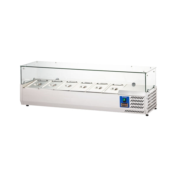 Stalgast Starline Edelstahl Pizzakühlaufsatz mit Glasabdeckung, 6x GN 1/3, 1400x395x440 mm (BxTxH)