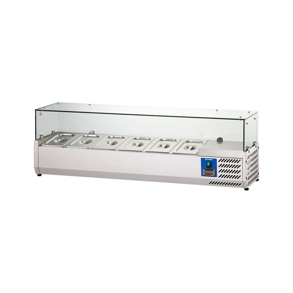 Stalgast Starline Edelstahl Pizzakühlaufsatz mit Glasabdeckung, 6x GN 1/4, 1400x335x440 mm (BxTxH)
