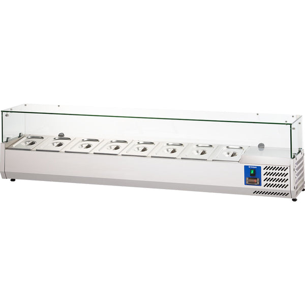 Stalgast Starline Edelstahl Pizzakühlaufsatz mit Glasabdeckung, 8x GN1/4, 1800x335x440 mm (BxTxH)