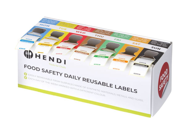 HENDI Set Lebensmittelsicherheitsetiketten, mehrfach verwendbar, leicht herausnehmbar, mit Spender