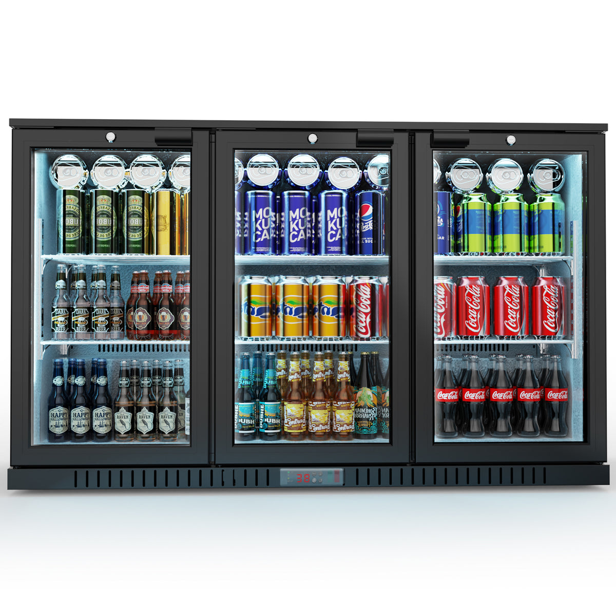 Stalgast Bar Display Cooler, drei Flügeltüren, 1350x530x835 mm (BxTxH), schwarz