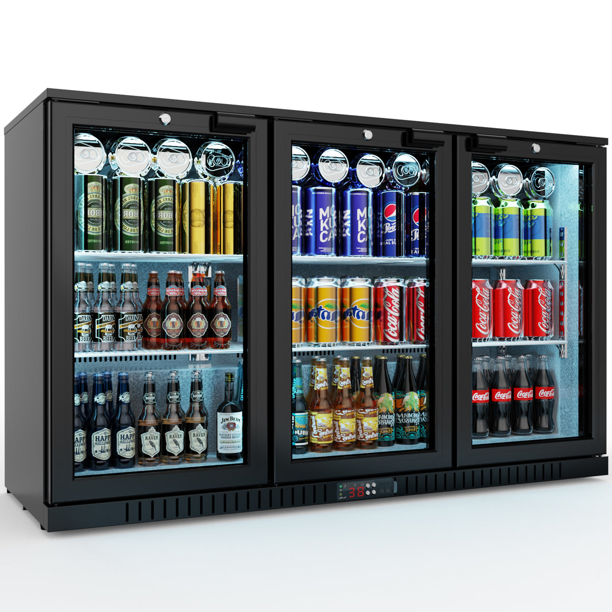 Stalgast Bar Display Cooler, drei Flügeltüren, 1350x530x835 mm (BxTxH), schwarz