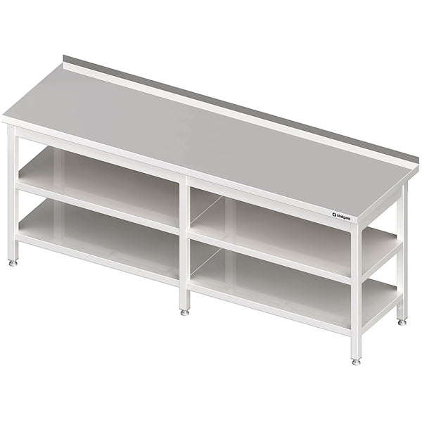 Stalgast Arbeitstisch mit Grund- und Zwischenboden, 2800x700x850 mm, mit Aufkantung, verschweißt