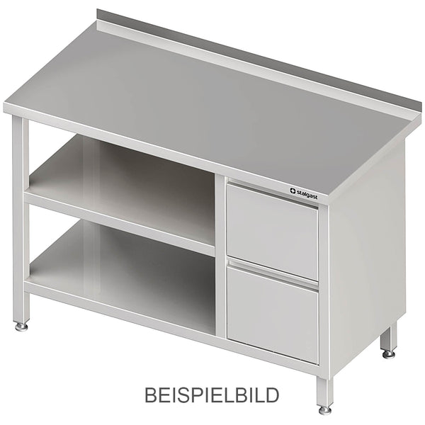 Stalgast Arbeitstisch mit Grund- und Zwischenboden, 2300x700x850 mm, mit 2er Schubladenblock links, ohne Aufkantung, verschweißt