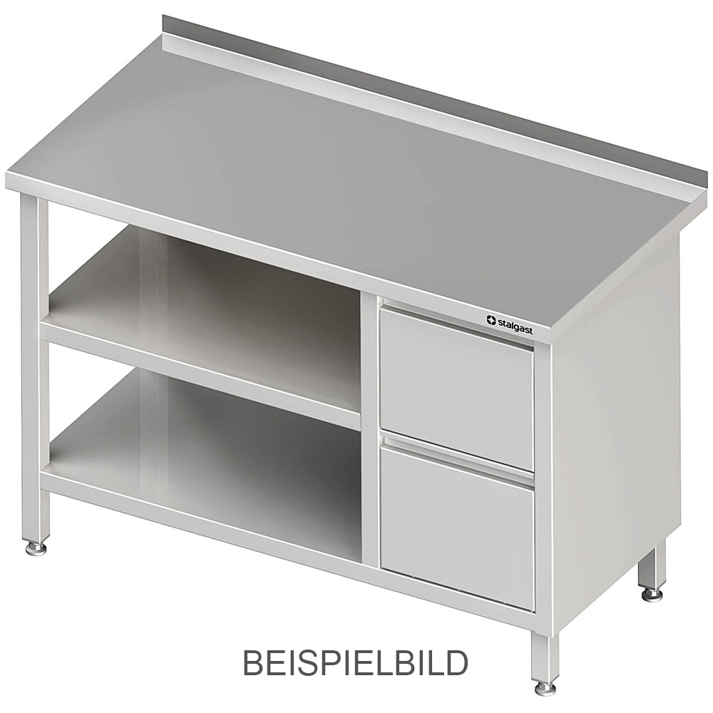 Stalgast Arbeitstisch mit Grund- und Zwischenboden, 1100x700x850 mm, mit 2er Schubladenblock links, ohne Aufkantung, verschweißt