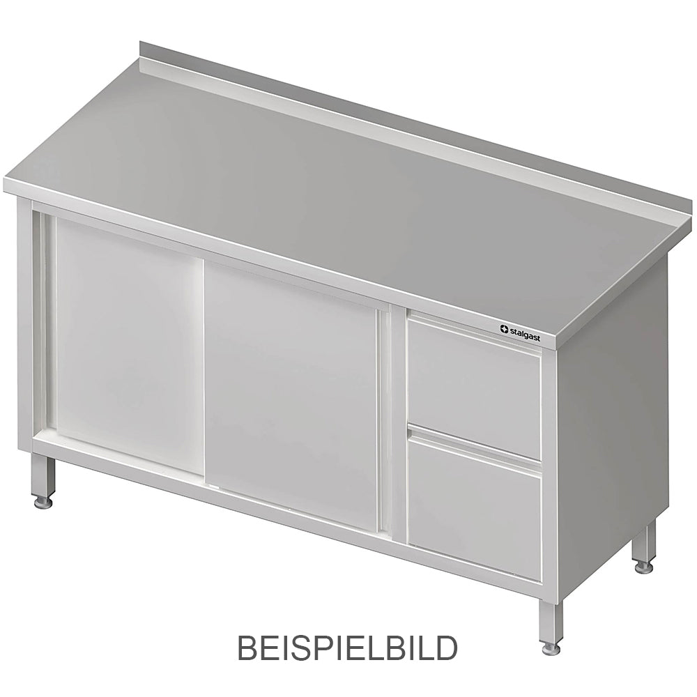 Stalgast Arbeitsschrank mit Schiebetüren, 1600x600x850 mm, mit 2er Schubladenblock links, mit Aufkantung, verschweißt