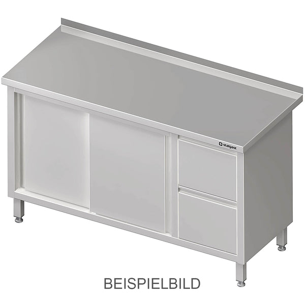 Stalgast Arbeitsschrank mit Schiebetüren 2000x700x850 mm, mit 2er Schubladenblock links, mit Aufkantung, verschweißt