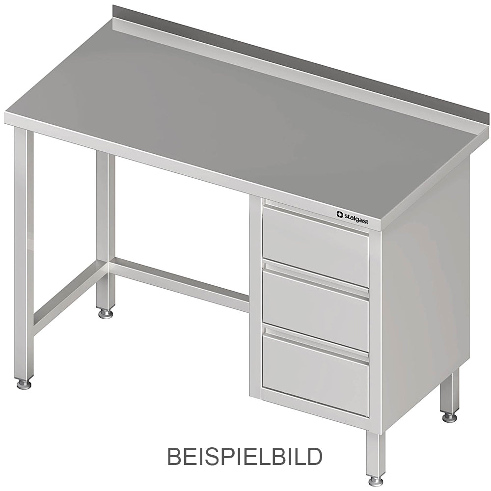 Stalgast Arbeitstisch ohne Grundboden, 2200x600x850 mm, mit 3er Schubladenblock rechts, ohne Aufkantung, verschweißt