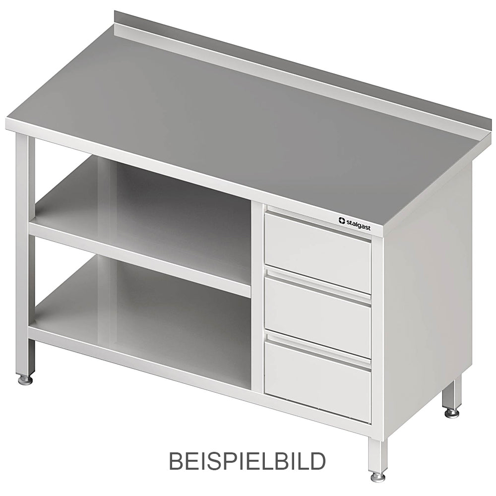 Stalgast Arbeitstisch mit Grund- und Zwischenboden, 1200x600x850 mm, mit 3er Schubladenblock rechts, ohne Aufkantung, verschweißt