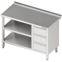 Stalgast Arbeitstisch mit Grund- und Zwischenboden, 2800x700x850 mm, mit 3er Schubladenblock rechts, mit Aufkantung, verschweißt