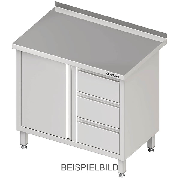 Stalgast Arbeitsschrank mit Flügeltür, 800x600x850 mm, mit 3er Schubladenblock links, mit Aufkantung, verschweißt