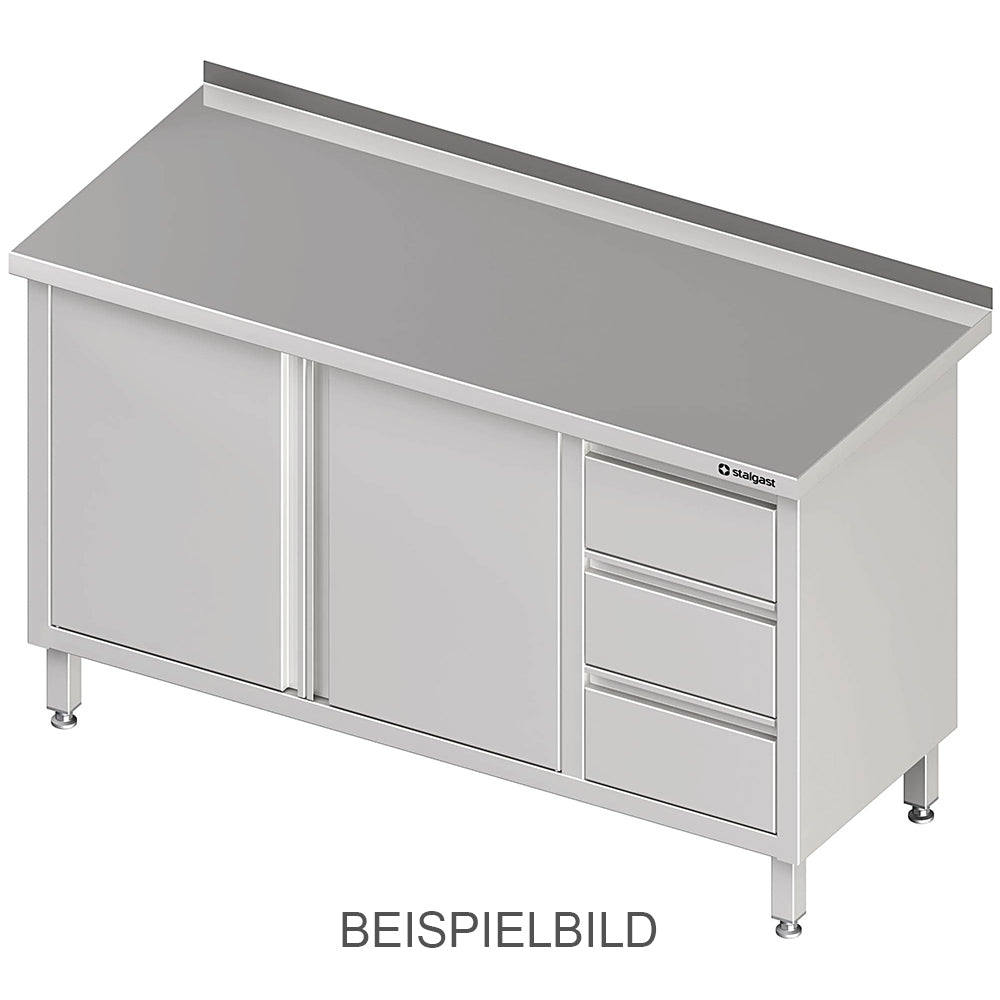 Stalgast Arbeitsschrank mit Flügeltüren, 1100x600x850 mm, mit 3er Schubladenblock links, mit Aufkantung, verschweißt