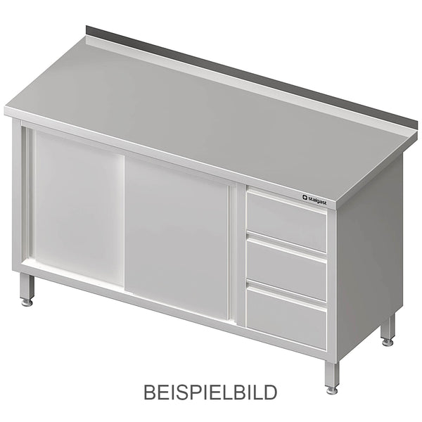 Stalgast Arbeitsschrank mit Schiebetüren 2000x700x850 mm, mit 3er Schubladenblock links, mit Aufkantung, verschweißt