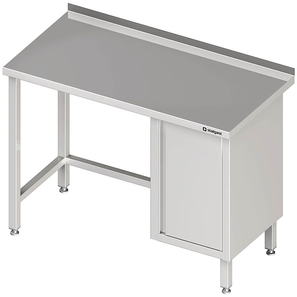 Stalgast Arbeitstisch ohne Grundboden, 2200x600x850 mm, mit Flügeltürschrank rechts, mit Aufkantung, verschweißt