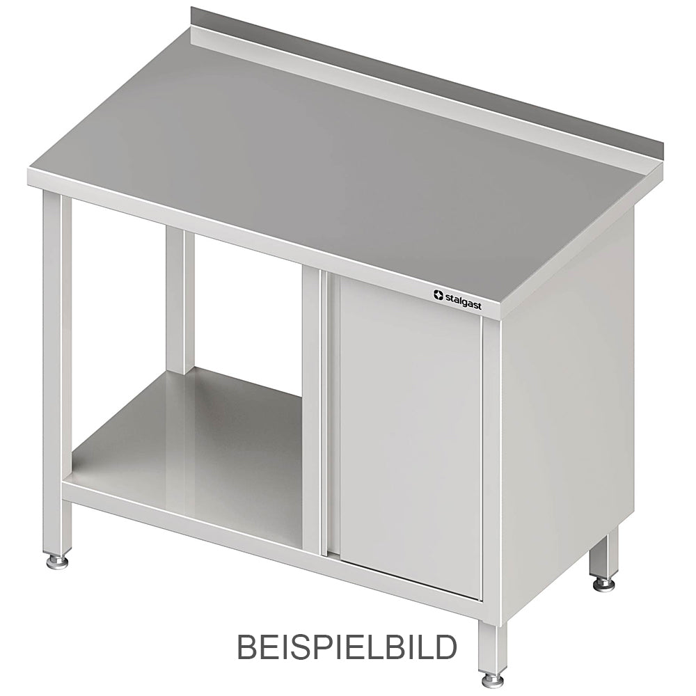 Stalgast Arbeitstisch mit Grundboden, 2600x700x850 mm, mit Flügeltürschrank rechts, ohne Aufkantung, verschweißt