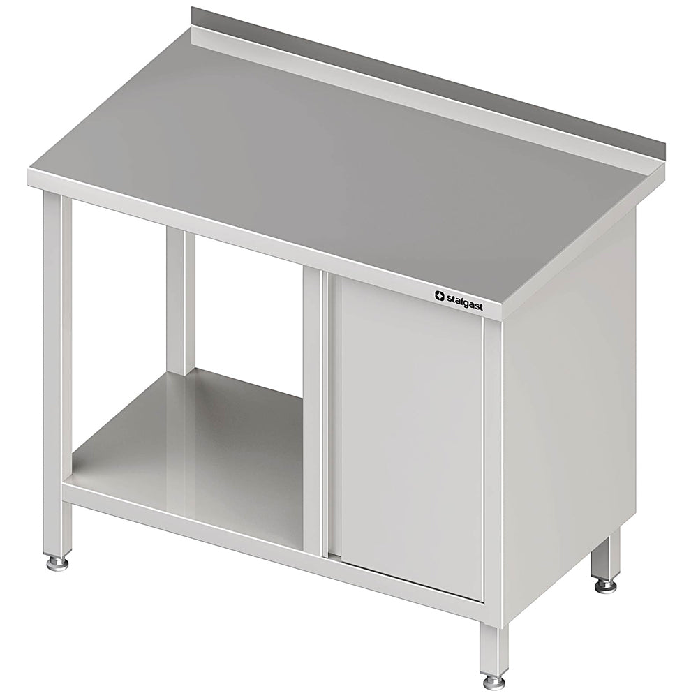 Stalgast Arbeitstisch mit Grundboden, 1100x600x850 mm, mit Flügeltürschrank rechts, mit Aufkantung, verschweißt