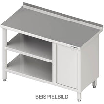 Stalgast Arbeitstisch mit Grund- und Zwischenboden, 2800x700x850 mm, mit Flügeltürschrank links, ohne Aufkantung, verschweißt