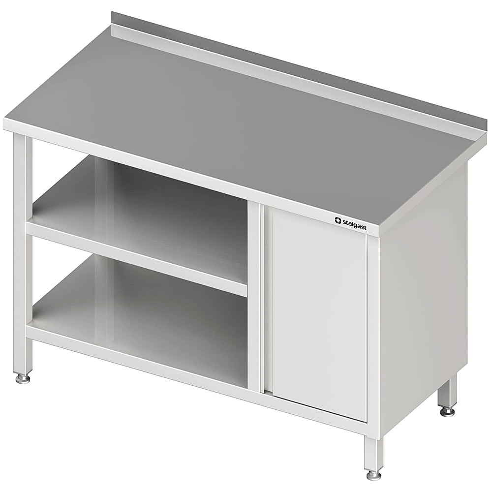 Stalgast Arbeitstisch mit Grund-und Zwischenboden 1600x600x850 mm, mit Flügeltürschrank rechts, mit Aufkantung, verschweißt