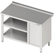 Stalgast Arbeitstisch mit Grund- und Zwischenboden, 2800x700x850 mm, mit Flügeltürschrank rechts, mit Aufkantung, verschweißt