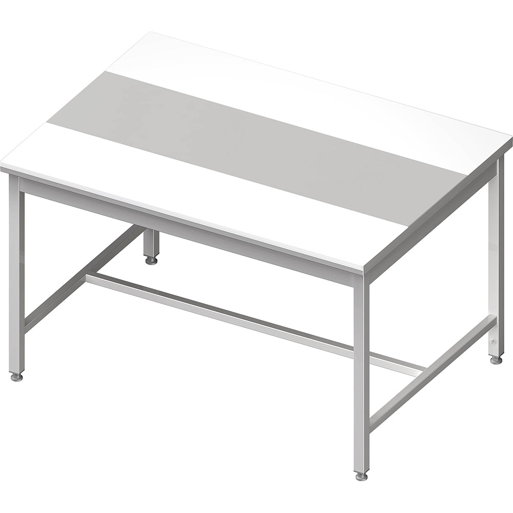 Stalgast Zentralarbeitstisch mit mittiger Strebe 1000x1400x850 mm, zwei bündig eingelassene PE-Schneidplatten, ohne Aufkantung, verschweißt