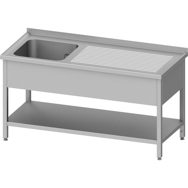 Stalgast Spültisch mit Grundboden 1800x600x850 mm, mit einem Becken links, mit Aufkantung, verschweißt