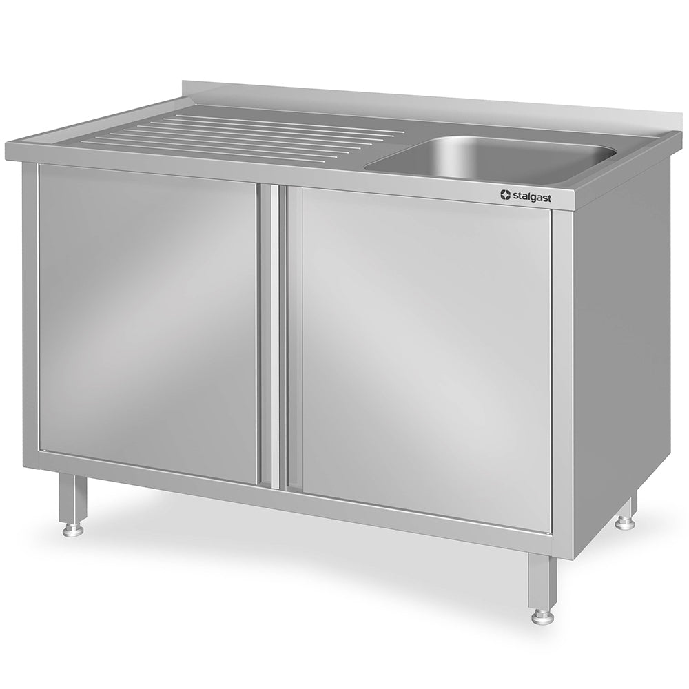 Stalgast Spülschrank mit Flügeltüren 1000x600x850 mm, mit einem Becken rechts, mit Aufkantung, verschweißt