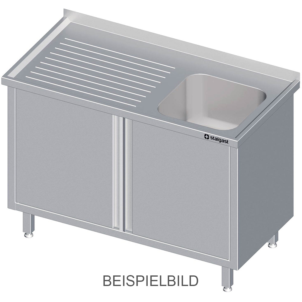 Stalgast Spülschrank mit Flügeltüren 1300x600x850 mm, mit einem Becken links, mit Aufkantung, verschweißt
