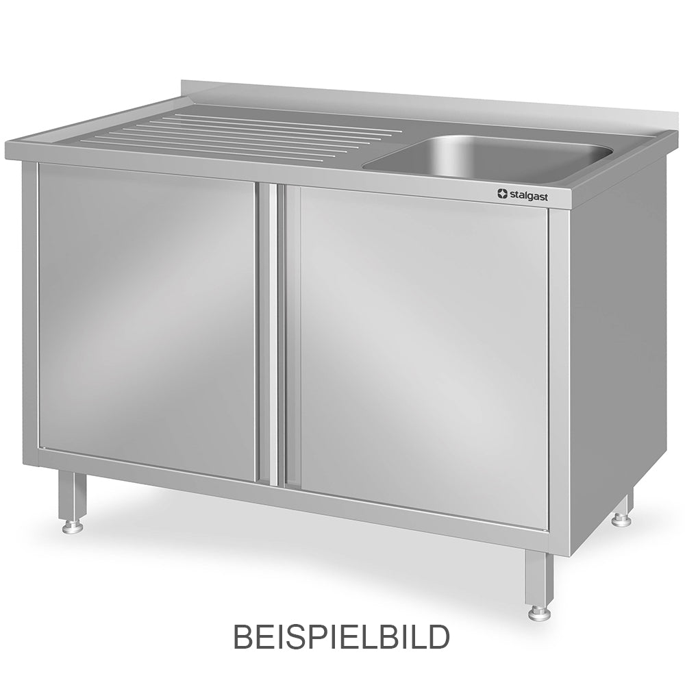 Stalgast Spülschrank mit Flügeltüren 1400x600x850 mm, mit einem Becken links, mit Aufkantung, verschweißt