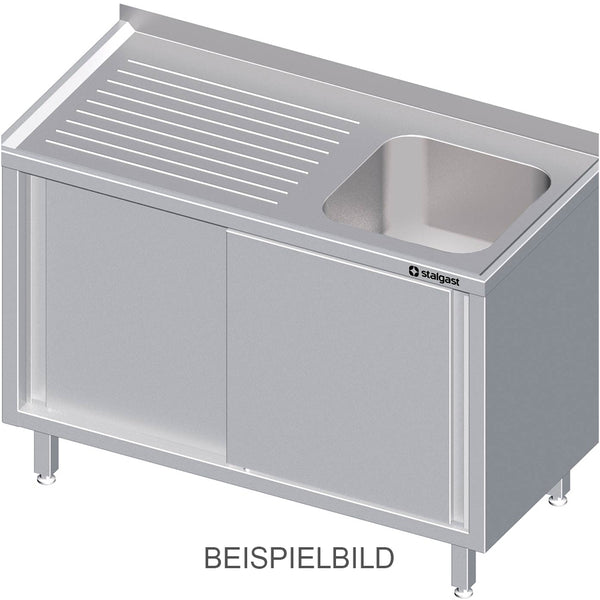 Stalgast Spülschrank mit Schiebetüren 1900x700x850 mm, mit einem Becken links, mit Aufkantung, verschweißt