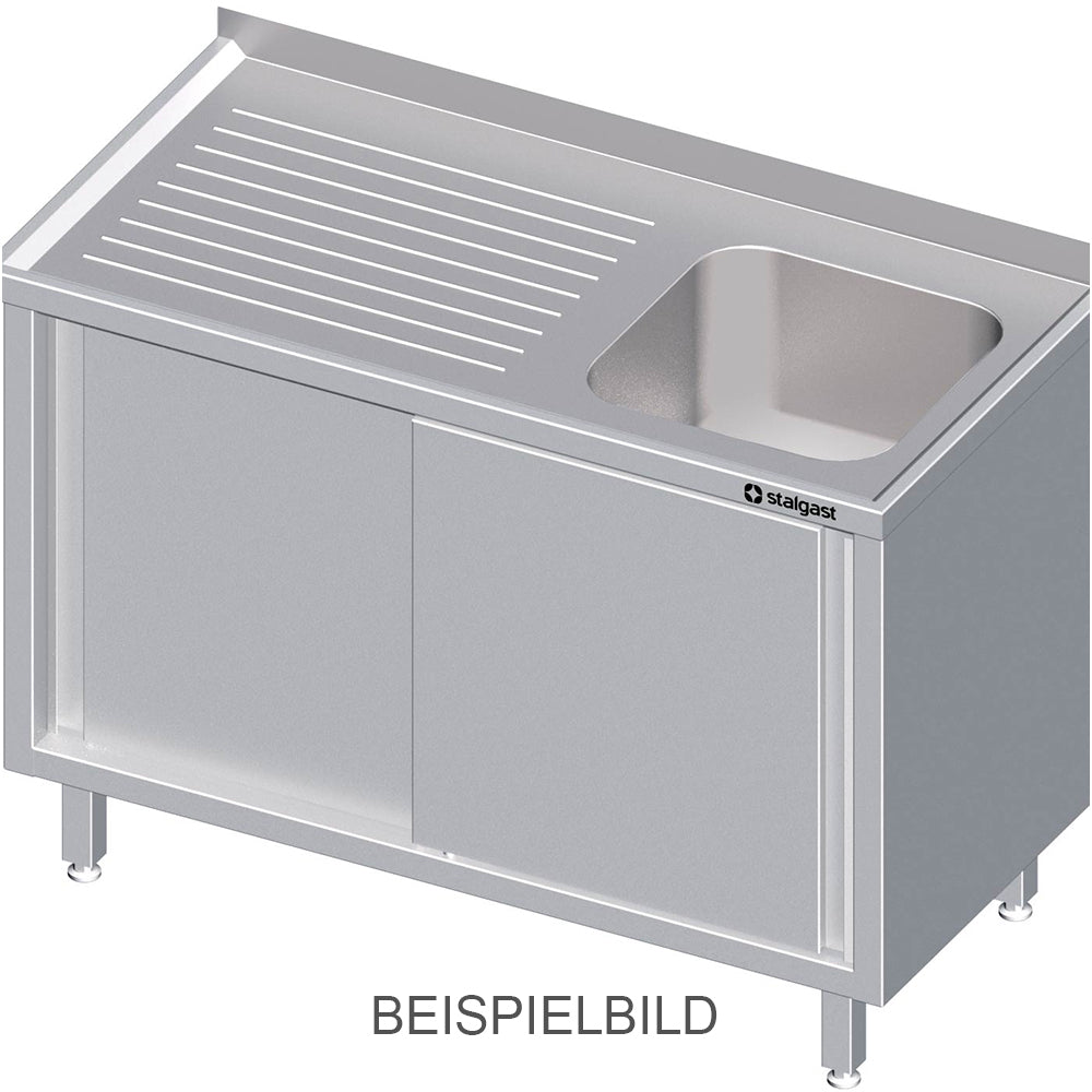 Stalgast Spülschrank mit Schiebetüren 1400x700x850 mm, mit einem Becken links, mit Aufkantung, verschweißt