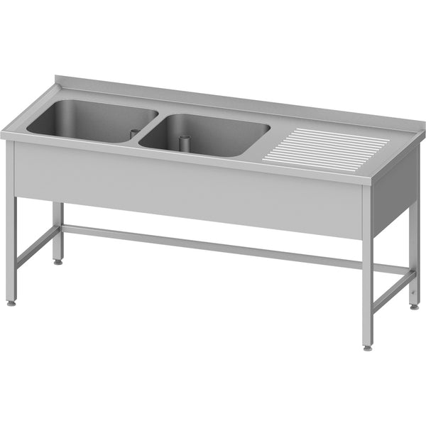 Stalgast Spültisch ohne Grundboden, 1700x600x850 mm, mit zwei Becken links, mit Aufkantung, verschweißt