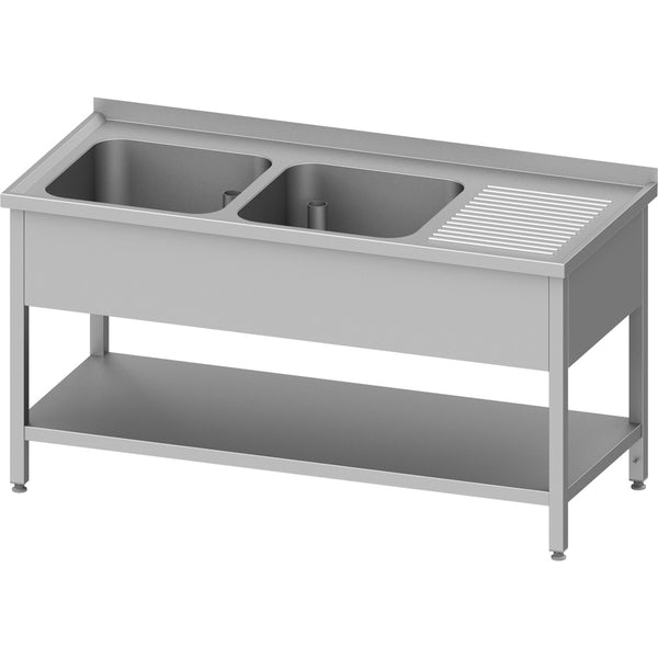 Stalgast Spültisch mit Grundboden, 1600x700x850 mm, mit zwei Becken links, mit Aufkantung, verschweißt