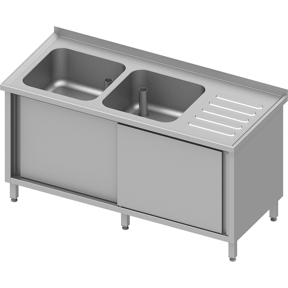 Stalgast Spülschrank mit Schiebetüren 1800x600x850 mm, mit zwei Becken links, mit Aufkantung, verschweißt