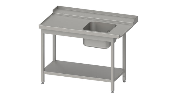 Stalgast Zulauftisch, Korbführung mit Gefälle, mit Grundboden mit einem Becken 1100x750x880 mm, Anbauseite links, mit Aufkantung, verschweißt
