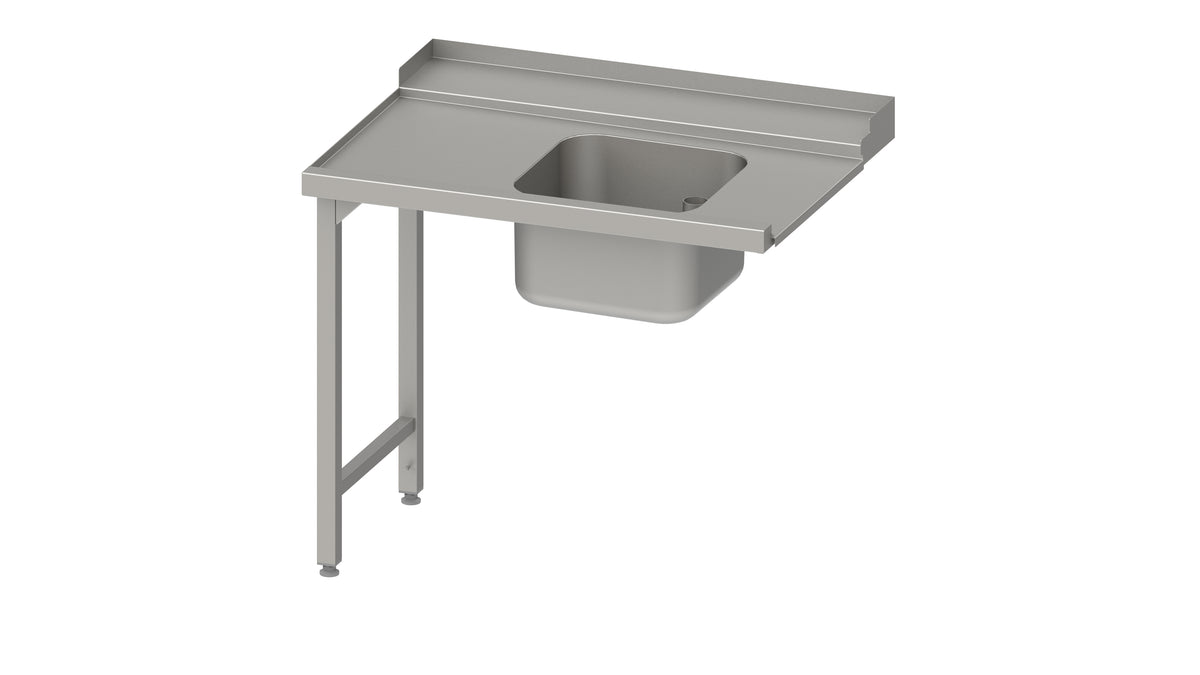 Stalgast Zulauftisch, Korbführung mit Gefälle, auf zwei Beinen mit einem Becken 700x750x880 mm, Anbauseite links, mit Aufkantung, verschweißt