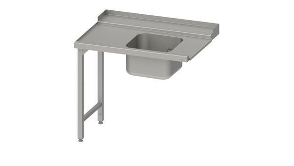 Stalgast Zulauftisch, Korbführung mit Gefälle, auf zwei Beinen mit einem Becken 1800x750x880 mm, Anbauseite links, mit Aufkantung, verschweißt