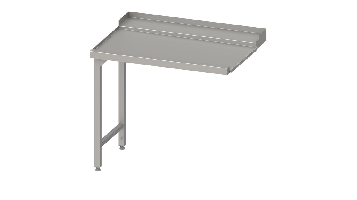 Stalgast Ablauftisch, Korbführung mit Gefälle, auf zwei Beinen 900x750x880 mm, Anbauseite links, mit Aufkantung, verschweißt