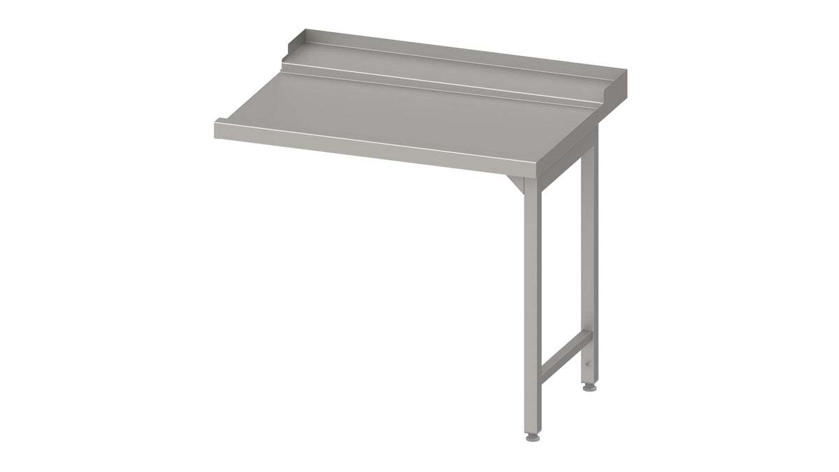 Stalgast Ablauftisch, Korbführung mit Gefälle, auf zwei Beinen 800x750x880 mm, Anbauseite rechts, mit Aufkantung, verschweißt