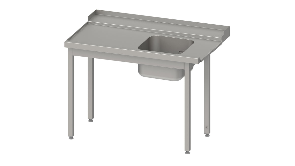 Stalgast Zulauftisch, Korbführung mit Gefälle, ohne Grundboden mit einem Becken 800x750x880 mm, Anbauseite links, mit Aufkantung, verschweißt