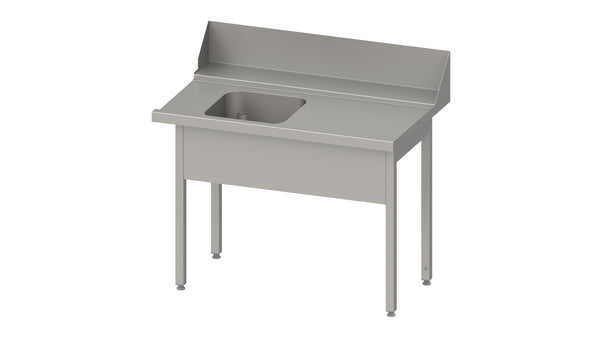Stalgast Zulauftisch "Pro", Korbführung mit Gefälle, ohne Grundboden mit einem Becken 1700x750x880 mm, Anbauseite rechts, mit Aufkantung 200 mm und Beckenblende, verschweißt