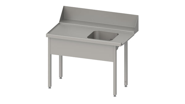 Stalgast Zulauftisch "PRO", Korbführung mit Gefälle, ohne Grundboden, mit einem Becken, 900x750x880 mm, Anbauseite links, mit Aufkantung 200 mm und Beckenblende, verschweißt
