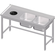 Stalgast Spültisch ohne Grundboden mit Abfallloch 1700x600x850 mm, mit zwei Becken rechts, mit Aufkantung, verschweißt