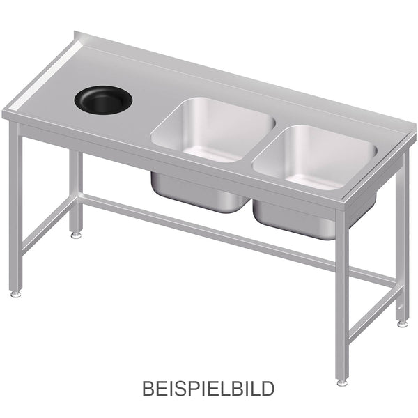 Stalgast Spültisch ohne Grundboden, mit Abfallloch, 1400x600x850 mm, mit zwei Becken links, mit Aufkantung, verschweißt