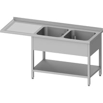 Stalgast Spültisch mit Grundboden und Überstand 1700x600x900 mm, mit zwei Becken rechts, mit Aufkantung, verschweißt